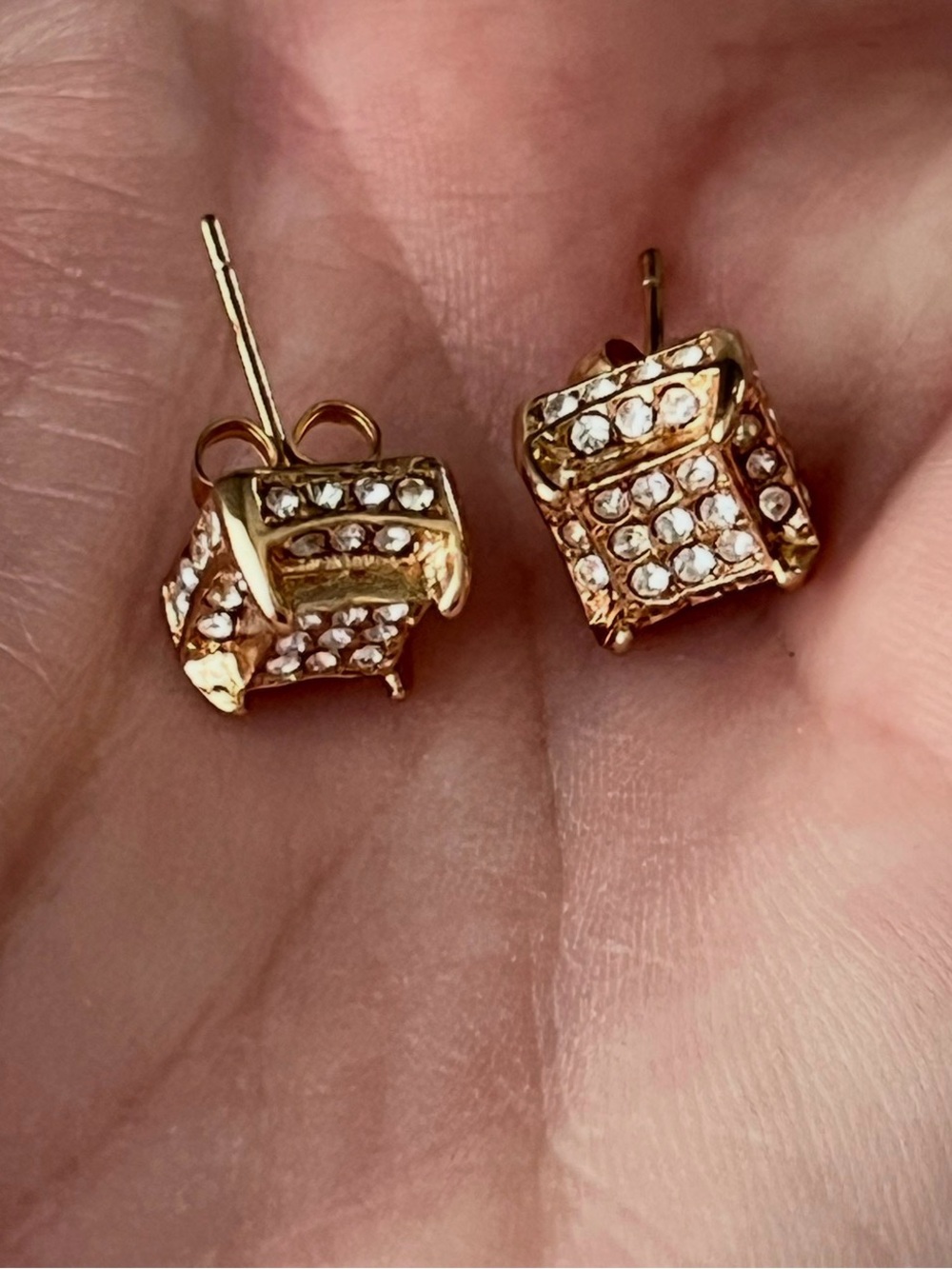 Gold Crystal Cube Stud Earrings - Women Jewelry